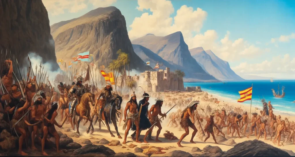 Visualize the conquest of the Canary Islands by Europeans beginning in 1402
