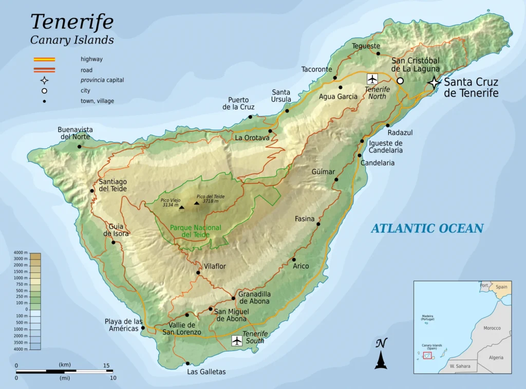 Topographic map of Tenerife