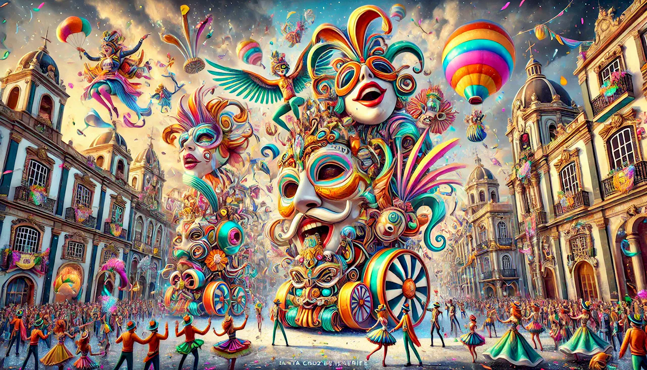 Vibrante y festiva ilustración del Carnaval de Santa Cruz de Tenerife