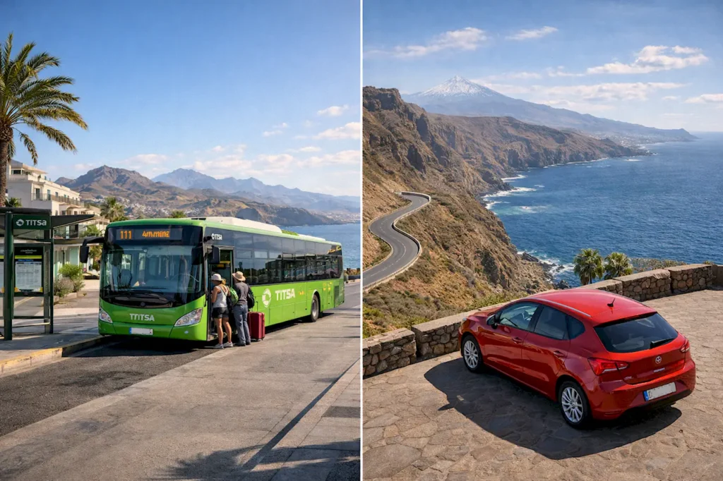 Выбор между автобусами TITSA и арендованным автомобилем для путешествия по Тенерифе Сравнение общественного транспорта и аренды авто на Тенерифе — автобус TITSA против машины
