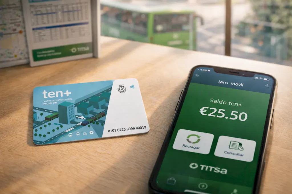 Карта ten+ и мобильное приложение для оплаты автобусов TITSA и трамвая на Тенерифе Транспортная карта ten+ на Тенерифе с мобильным приложением — экономия на проезде